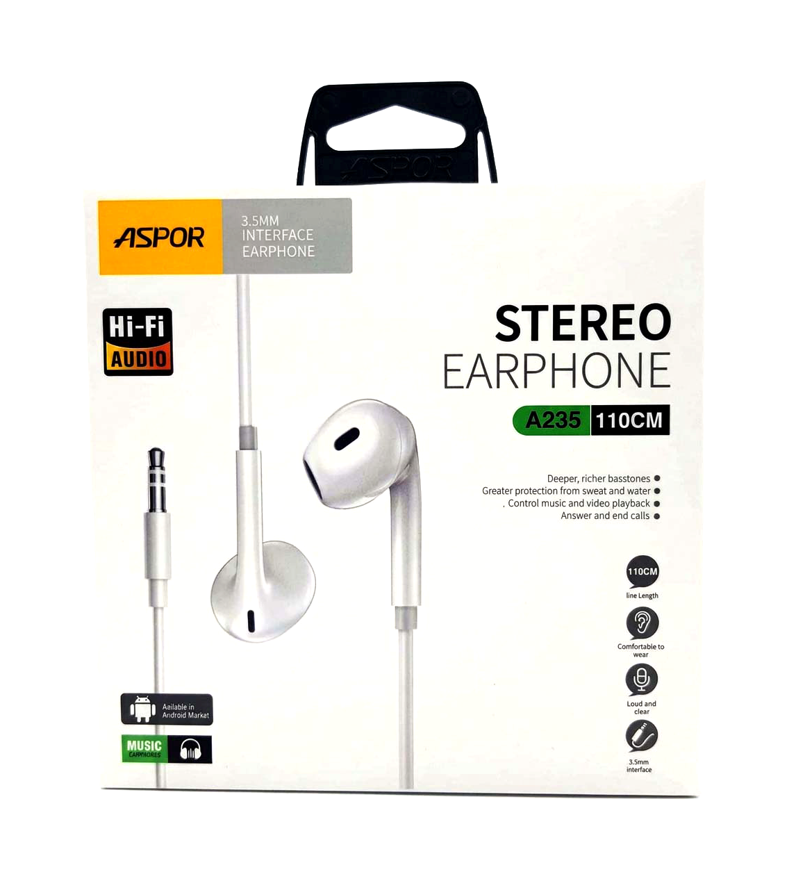 ASPOR A235 3.5mm Wired Stereo Earphones