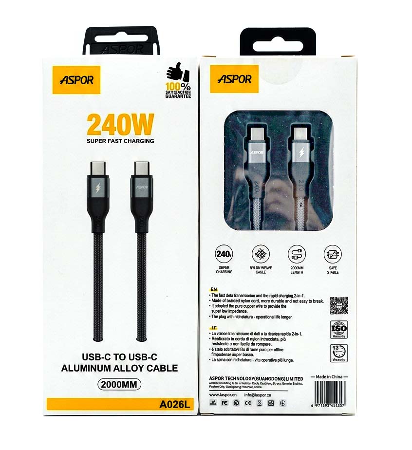 Aspor A026L 240W USB-C to USB-C Cable