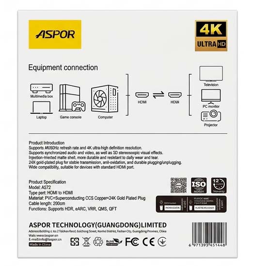 ASPOR A272 4K Ultra HD HDMI Cable (200 cm) - Image 2