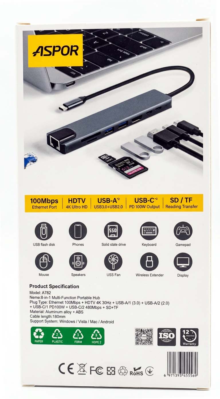ASPOR A782 8-in-1 Multi-Function Portable USB-C Hub - Image 2
